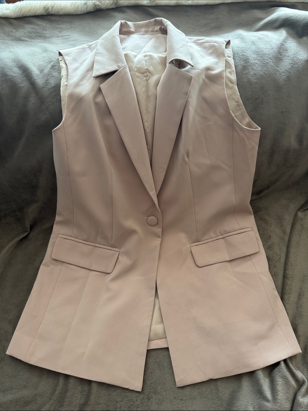 Sleeveless Tailored Blazer Vest in Pale Khaki